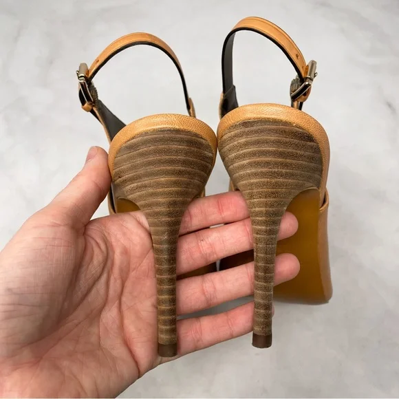 Coach Tan Leather Peep-Toe Slingback Booties - Picture 5 of 11